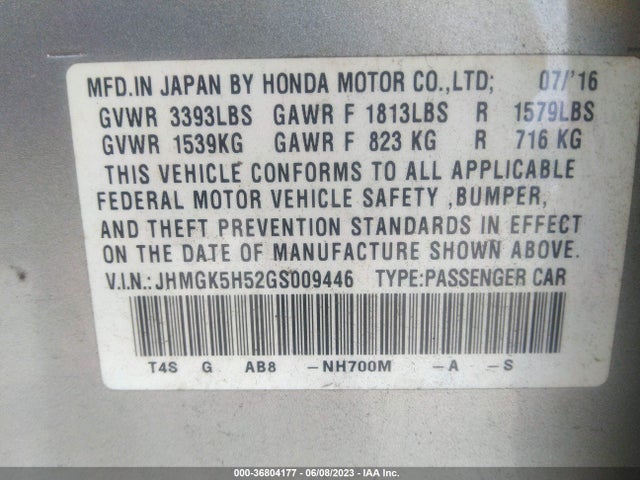 Honda FIT LX 2016 JHMGK5H52GS009446 Image 9