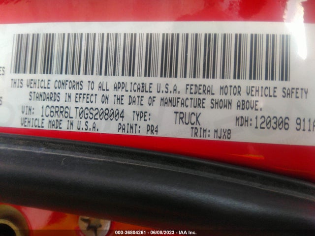 1C6RR6LT0GS208004 RAM 1500 Lone Star
