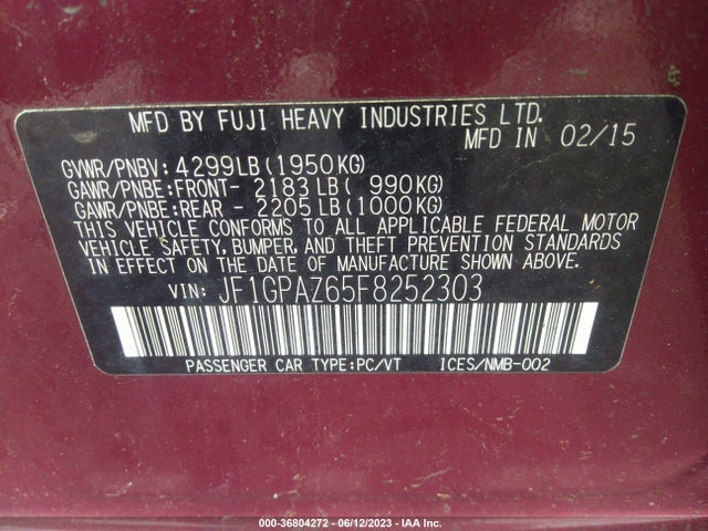 JF1GPAZ65F8252303 Subaru Impreza Wagon 2.0i Sport Limited