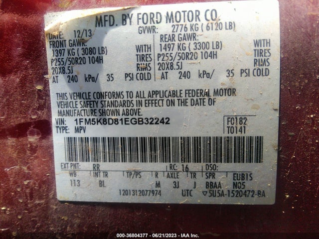 Ford EXPLORER XLT 2014 1FM5K8D81EGB32242 Image 8