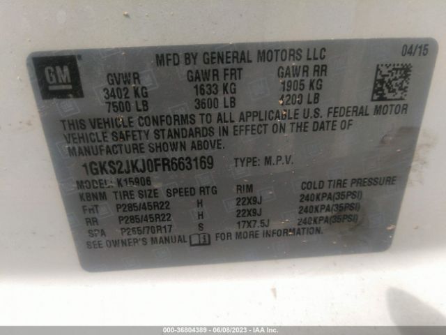 1GKS2JKJ0FR663169 GMC YUKON XL DENALI