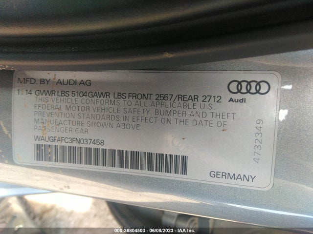 WAUGFAFC3FN037458 Audi A6 2.0t Premium Plus