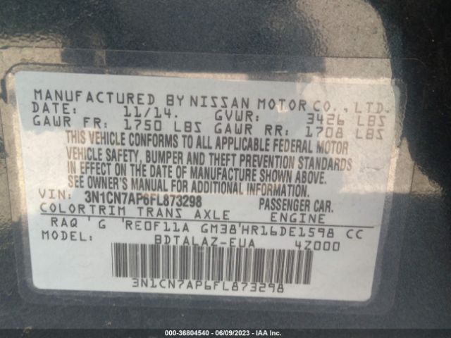 3N1CN7AP6FL873298 Nissan Versa S Plus