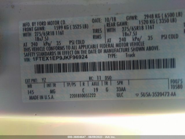 1FTEX1EP9JKF96924 Ford F-150 Xl/xlt/lariat