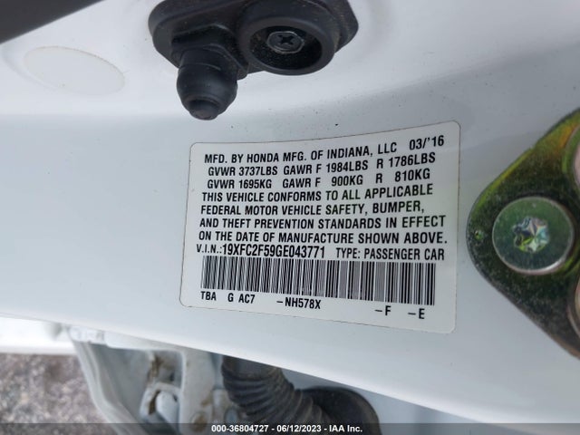 Honda Civic Sedan Lx 2016 19XFC2F59GE043771 Image 9