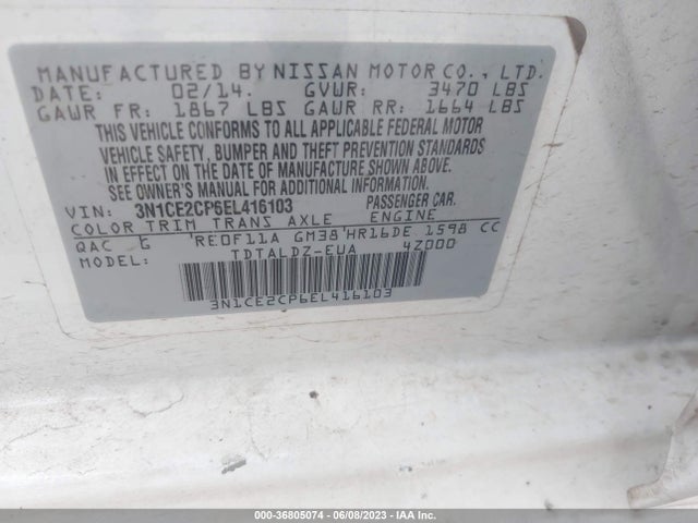 Nissan Versa Note S/s Plus/sv 2014 3N1CE2CP6EL416103 Image 10