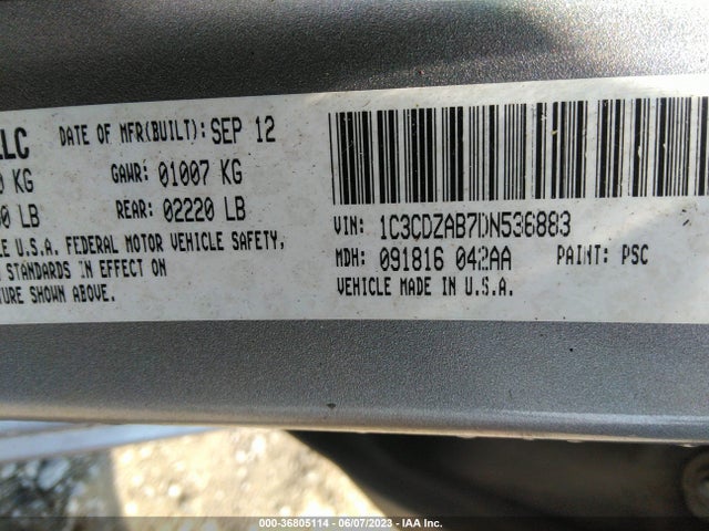 2013 DODGE AVENGER SE VIN: 1C3CDZAB7DN536883