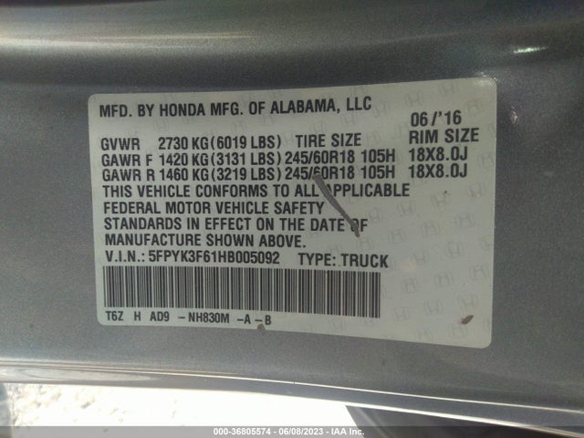 Honda Ridgeline Rtl-t 2017 5FPYK3F61HB005092 Image 9