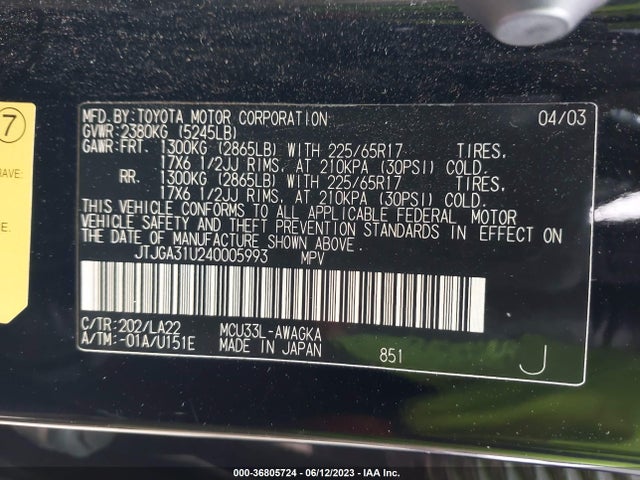 2004 LEXUS RX 330 VIN: JTJGA31U240005993