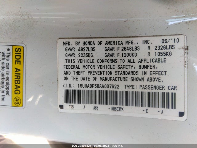 Продаж на аукціоні авто 2010 Acura Tl Tech, vin: 19UUA9F58AA007622, номер лоту: 36805821