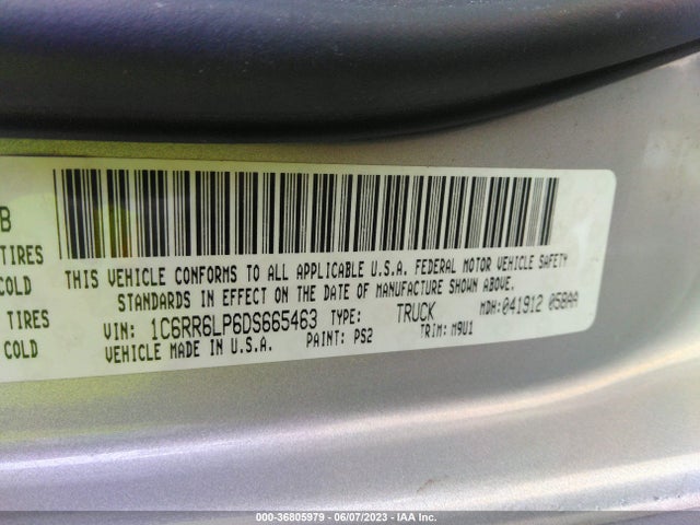 2013 RAM 1500 SLT VIN: 1C6RR6LP6DS665463