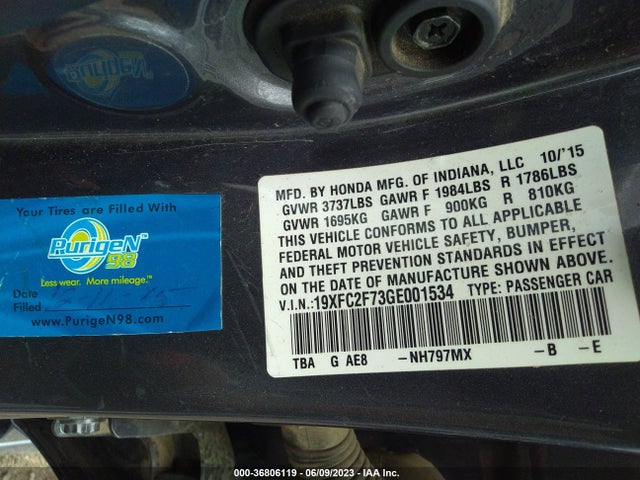 Honda Civic Sedan Ex 2016 19XFC2F73GE001534 Image 9