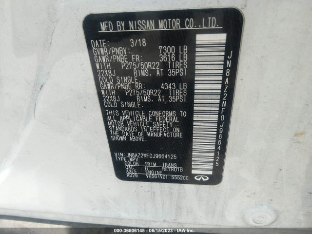 2018 Infiniti QX80, VIN: JN8AZ2NF0J9664125