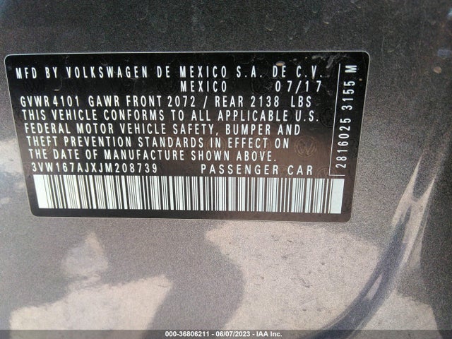 3VW167AJXJM208739 Volkswagen Jetta 1.4t S