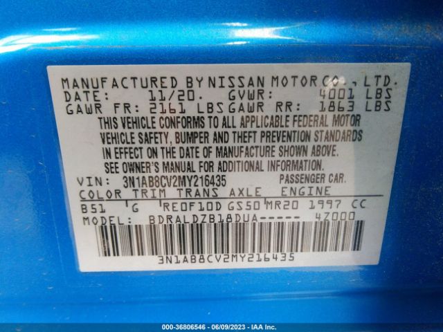 3N1AB8CV2MY216435 Nissan SENTRA SV