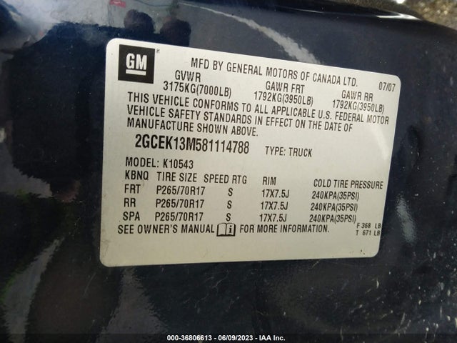 2008 CHEVROLET SILVERADO 1500 LT W/1LT VIN: 2GCEK13M581114788