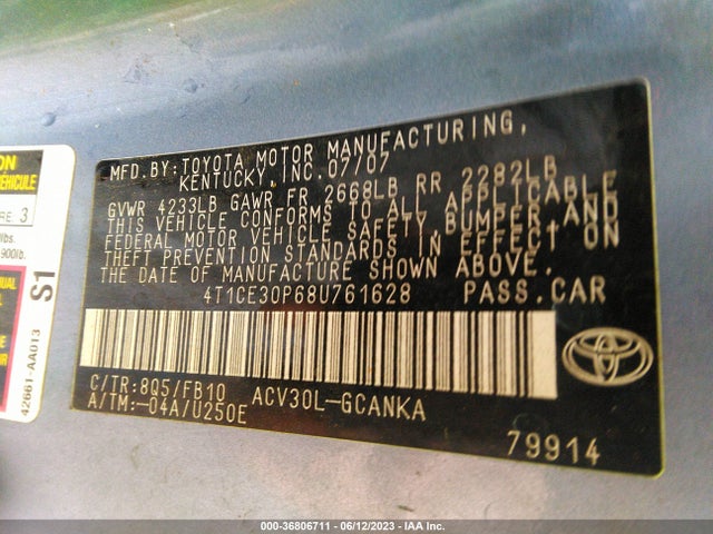 2008 TOYOTA CAMRY SOLARA SE/SPORT/SLE VIN: 4T1CE30P68U761628