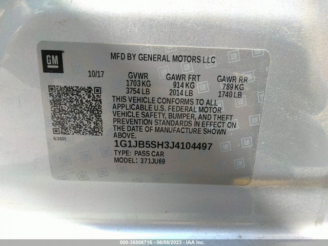 Chevrolet SONIC LS 2018 1G1JB5SH3J4104497 Image 9