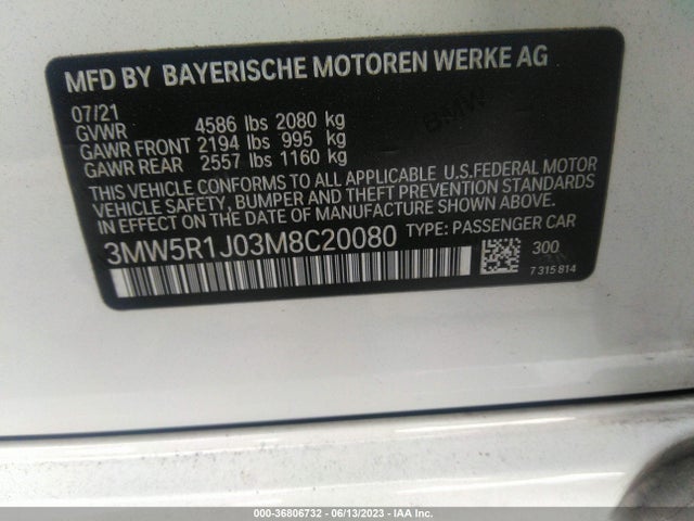 BMW 3 Series 330i 2021 аукцион фото