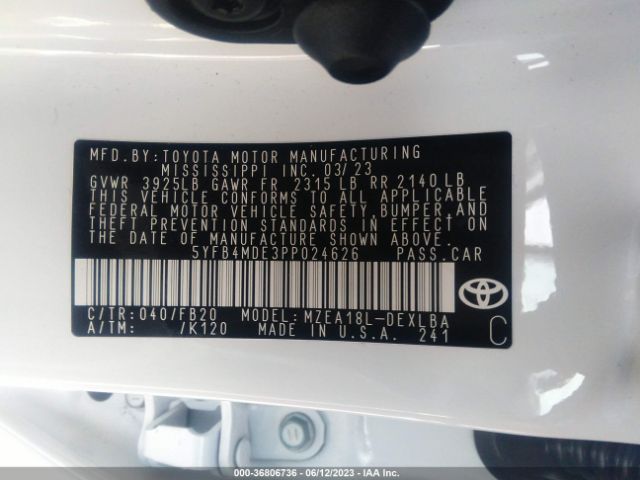 5YFB4MDE3PP024626 Toyota COROLLA LE