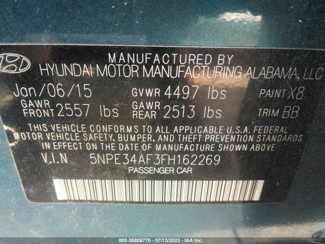 Hyundai Sonata 2.4l Limited 2015 5NPE34AF3FH162269 Image 15