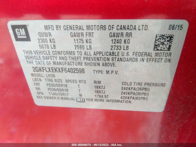 2GKFLXEKXF6402598 GMC Terrain Slt