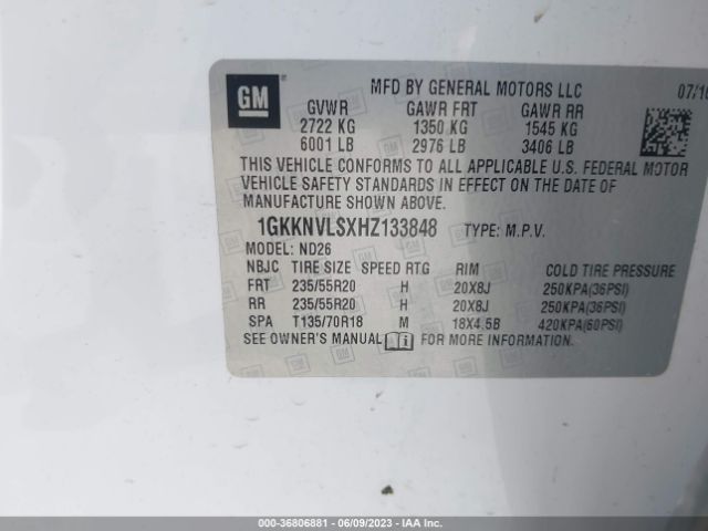 1GKKNVLSXHZ133848 GMC ACADIA SLT