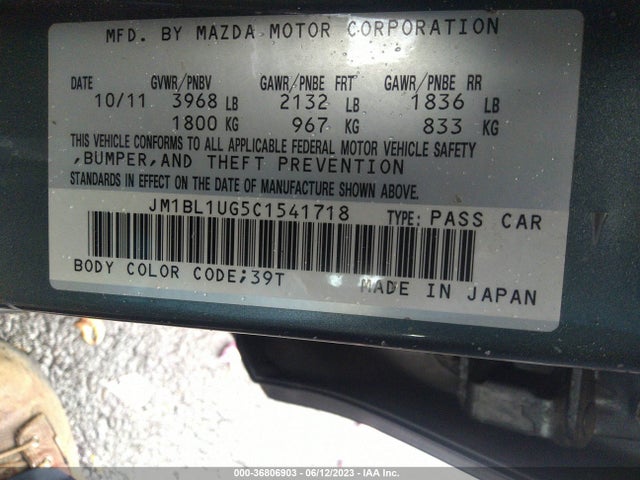2012 MAZDA MAZDA3 I SPORT VIN: JM1BL1UG5C1541718