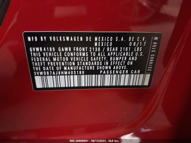 3VWDB7AJ8HM403189 Volkswagen Jetta 1.4t Se