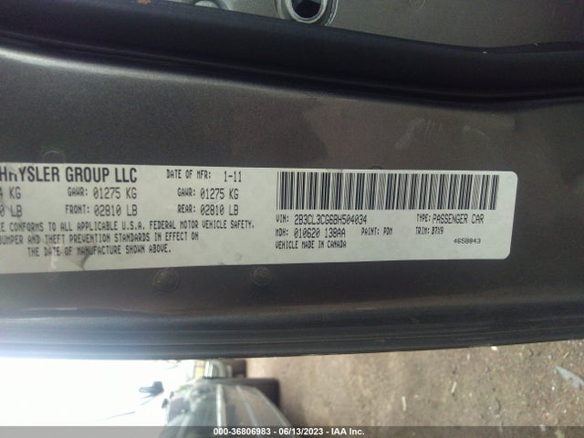 2011 DODGE CHARGER SE VIN: 2B3CL3CG6BH504034