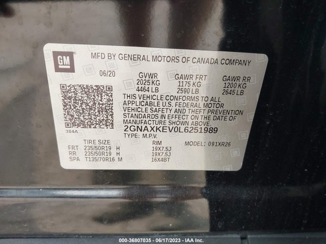Chevrolet EQUINOX LT 2020 2GNAXKEV0L6251989 Image 9