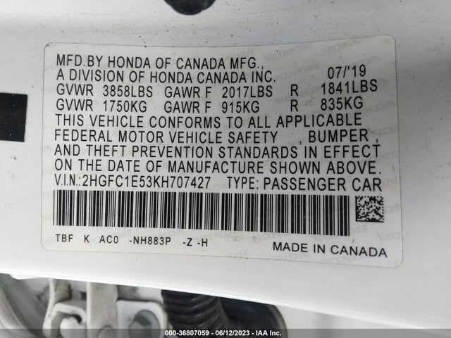 Honda CIVIC SI SEDAN 2019 2HGFC1E53KH707427 Image 9