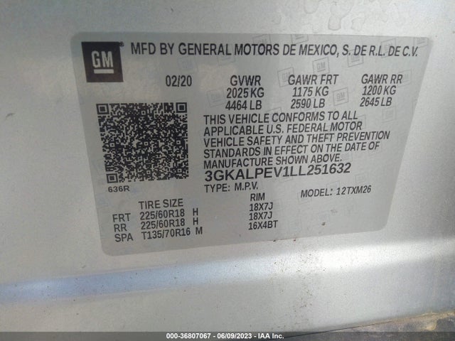 2020 GMC TERRAIN FWD SLT VIN: 3GKALPEV1LL251632