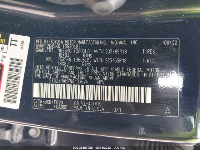 Toyota Highlander Le 2022 5TDZZRAH7NS133624 Image 16