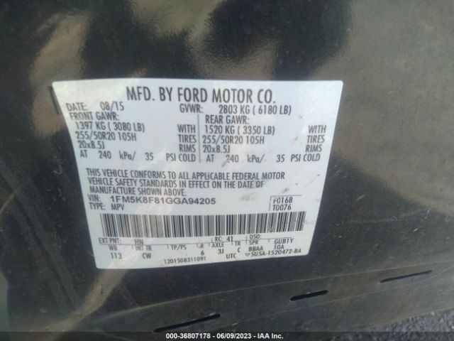 1FM5K8F81GGA94205 Ford Explorer Limited