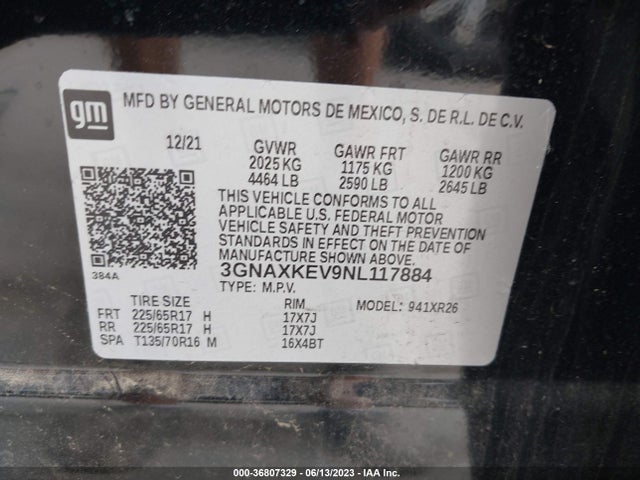 Chevrolet EQUINOX LT 2022 3GNAXKEV9NL117884 Image 9