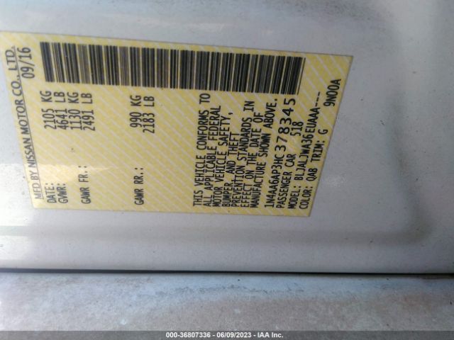 1N4AA6AP3HC378345 Nissan Maxima Sv/s/sl/sr/platinum