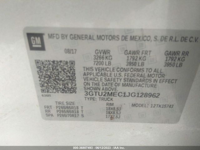 3GTU2MEC1JG128962 GMC Sierra 1500 Sle