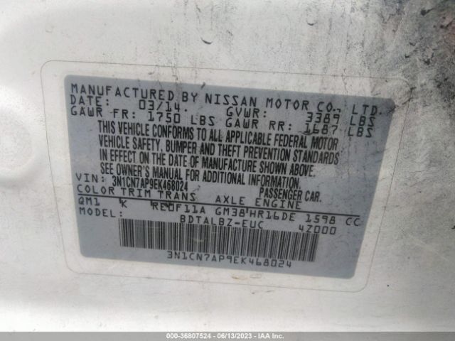 3N1CN7AP9EK468024 Nissan VERSA SV