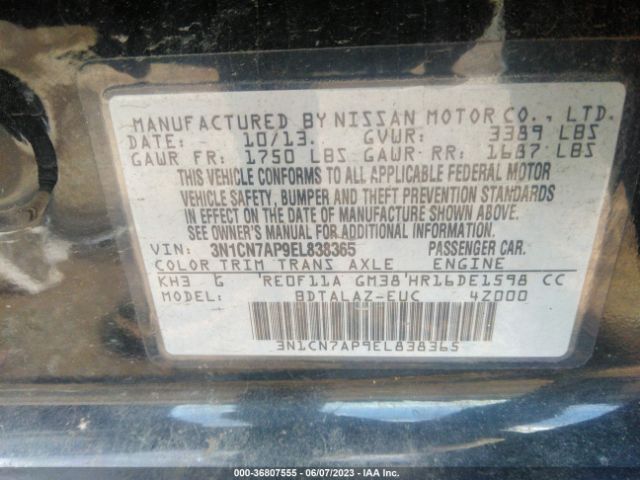 3N1CN7AP9EL838365 Nissan Versa S Plus