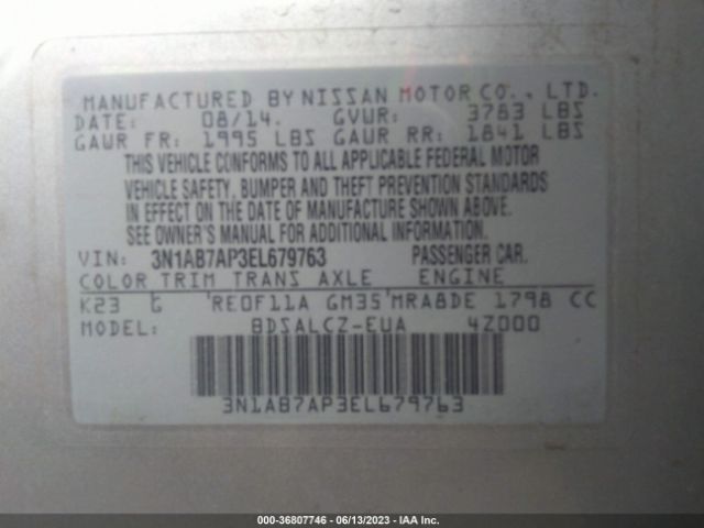 3N1AB7AP3EL679763 Nissan SENTRA S