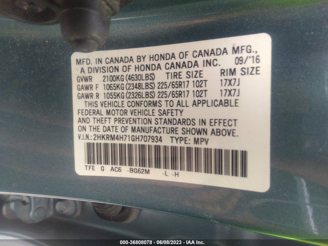 Honda Cr-v Ex-l 2016 2HKRM4H71GH707934 Image 9