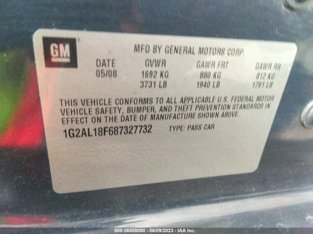 2008 PONTIAC G5 VIN: 1G2AL18F687327732