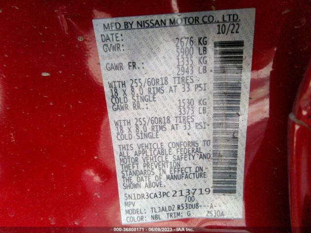 5N1DR3CA3PC213719 Nissan Pathfinder Sl