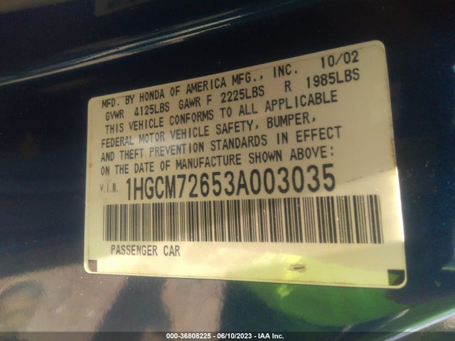 2003 HONDA ACCORD CPE EX VIN: 1HGCM72653A003035