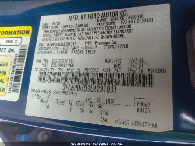 3FA6P0HD3LR231031 Ford FUSION SE