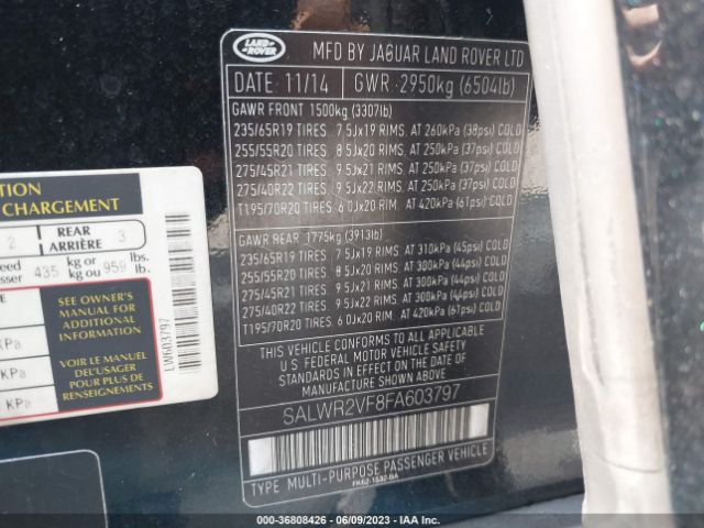 SALWR2VF8FA603797 Land Rover Range Rover Sport 3.0l V6 Supercharged Hse