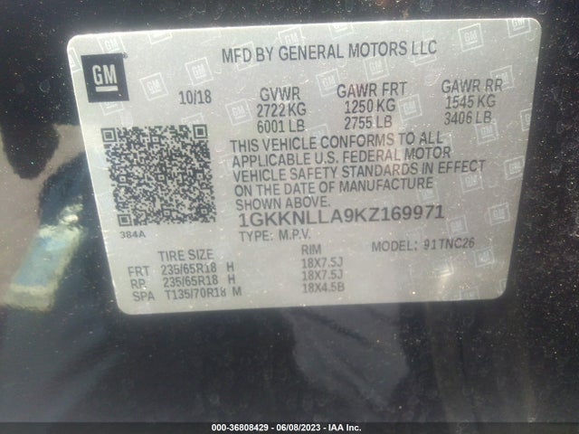 GMC ACADIA SLE 2019 1GKKNLLA9KZ169971 Image 9