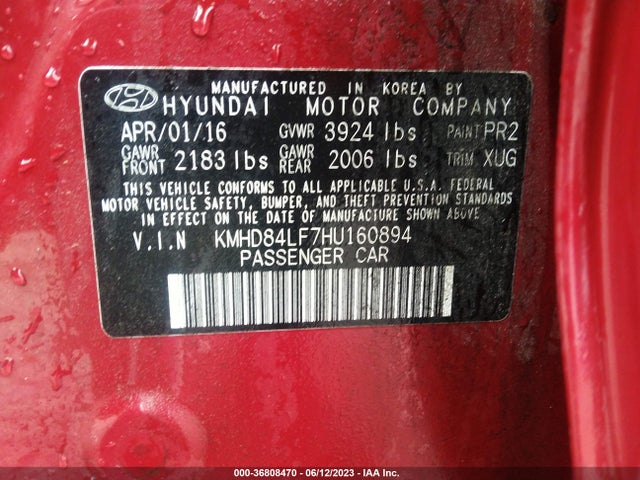 2017 HYUNDAI ELANTRA SE VIN: KMHD84LF7HU160894