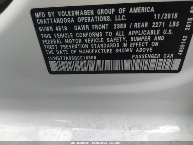 1VWBT7A36GC016369 Volkswagen Passat 1.8t Se